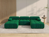 Éther Green 3-Seater U-Shaped Sectionals | 5-Piece (includes 2 ottomans), Velvet Fabric, Fixed Upholstery