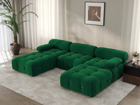Éther Green 3-Seater U-Shaped Sectionals | 5-Piece (includes 2 ottomans), Velvet Fabric, Fixed Upholstery