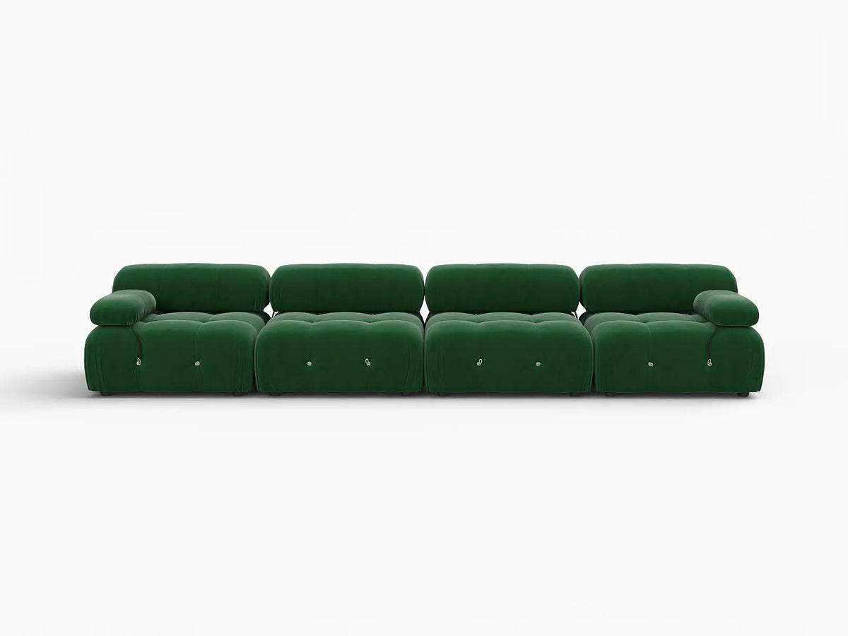 Éther Green 4-Seater Couch Sectionals | 4-Piece, Velvet Fabric, Fixed Upholstery