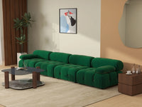 Éther Green 4-Seater Couch Sectionals | 4-Piece, Velvet Fabric, Fixed Upholstery