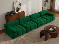 Éther Green 4-Seater Couch Sectionals | 4-Piece, Velvet Fabric, Fixed Upholstery