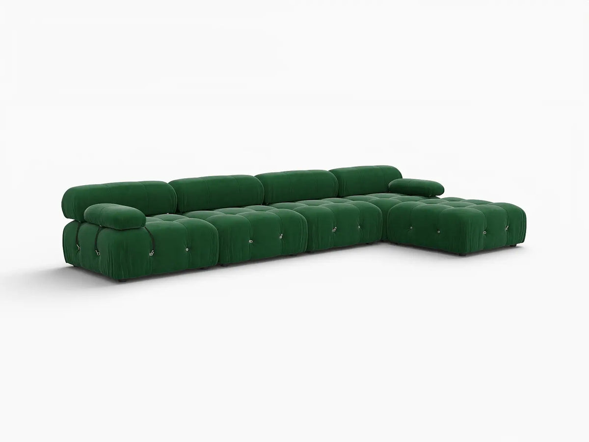 Éther Green 4-Seater L-Shaped Sectionals | 5-Piece (includes 1 ottoman), Velvet Fabric, Fixed Upholstery