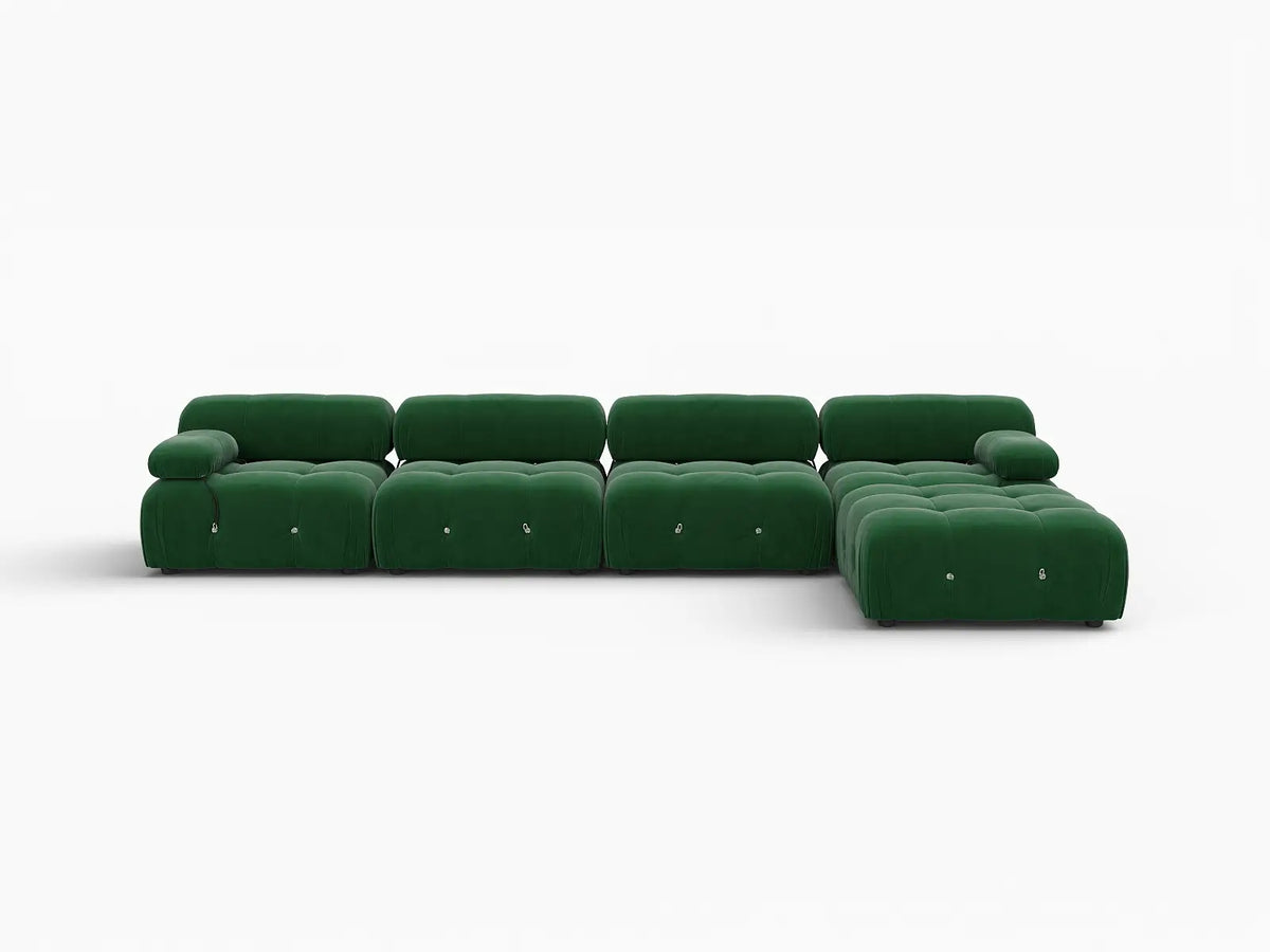 Éther Green 4-Seater L-Shaped Sectionals | 5-Piece (includes 1 ottoman), Velvet Fabric, Fixed Upholstery
