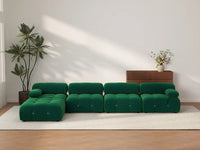 Éther Green 4-Seater L-Shaped Sectionals | 5-Piece (includes 1 ottoman), Velvet Fabric, Fixed Upholstery