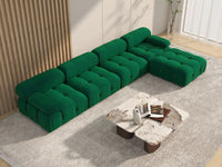 Éther Green 4-Seater L-Shaped Sectionals | 5-Piece (includes 1 ottoman), Velvet Fabric, Fixed Upholstery