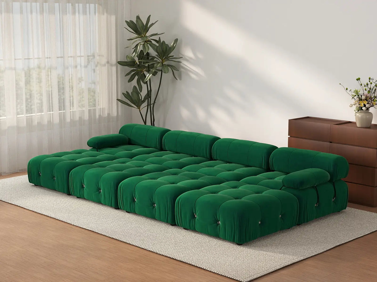 Éther Green 4-Seater Pit Sectionals | 8-Piece (includes 4 ottomans), Velvet Fabric, Fixed Upholstery