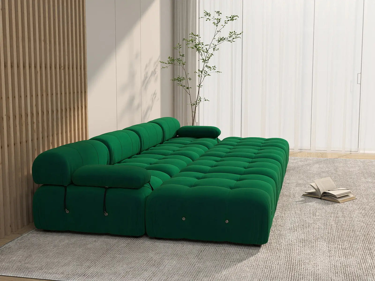 Éther Green 4-Seater Pit Sectionals | 8-Piece (includes 4 ottomans), Velvet Fabric, Fixed Upholstery