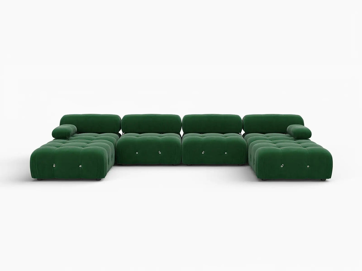 Éther Green 4-Seater U-Shaped Sectionals | 6-Piece (includes 2 ottomans), Velvet Fabric, Fixed Upholstery