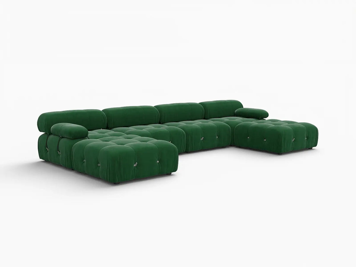Éther Green 4-Seater U-Shaped Sectionals | 6-Piece (includes 2 ottomans), Velvet Fabric, Fixed Upholstery