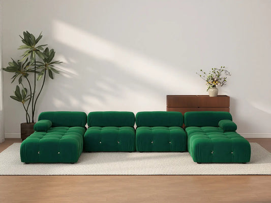Sofá modular en forma de U Matrix de 4 plazas, color verde | Juego de 6 piezas (incluye 2 otomanas), tapizado en terciopelo, diseño espacioso.