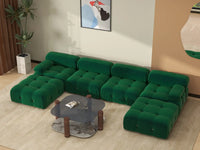 Éther Green 4-Seater U-Shaped Sectionals | 6-Piece (includes 2 ottomans), Velvet Fabric, Fixed Upholstery