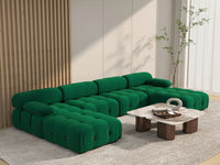 Éther Green 4-Seater U-Shaped Sectionals | 6-Piece (includes 2 ottomans), Velvet Fabric, Fixed Upholstery