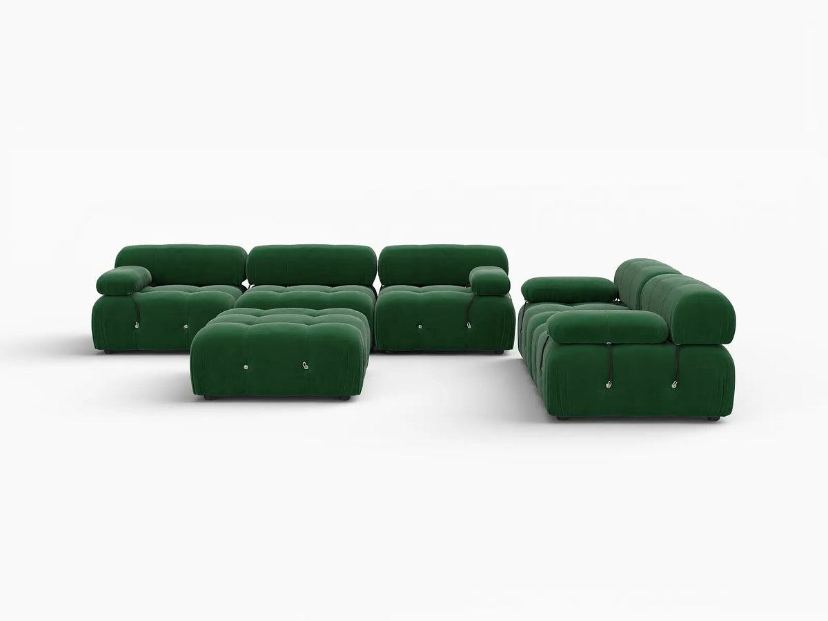 Éther Green 5-Seater Sofa Sets | 6-Piece (includes 1 ottoman), Velvet Fabric, Fixed Upholstery