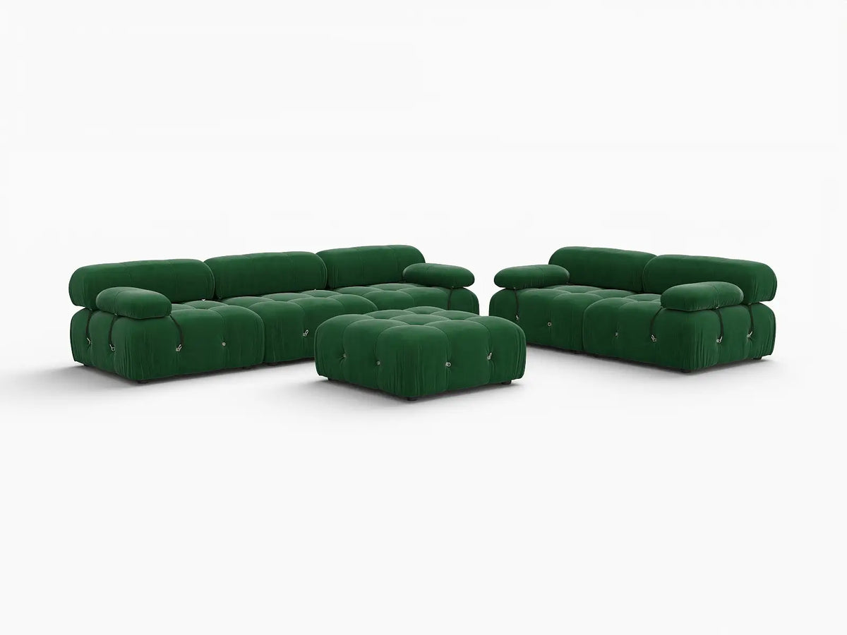 Éther Green 5-Seater Sofa Sets | 6-Piece (includes 1 ottoman), Velvet Fabric, Fixed Upholstery