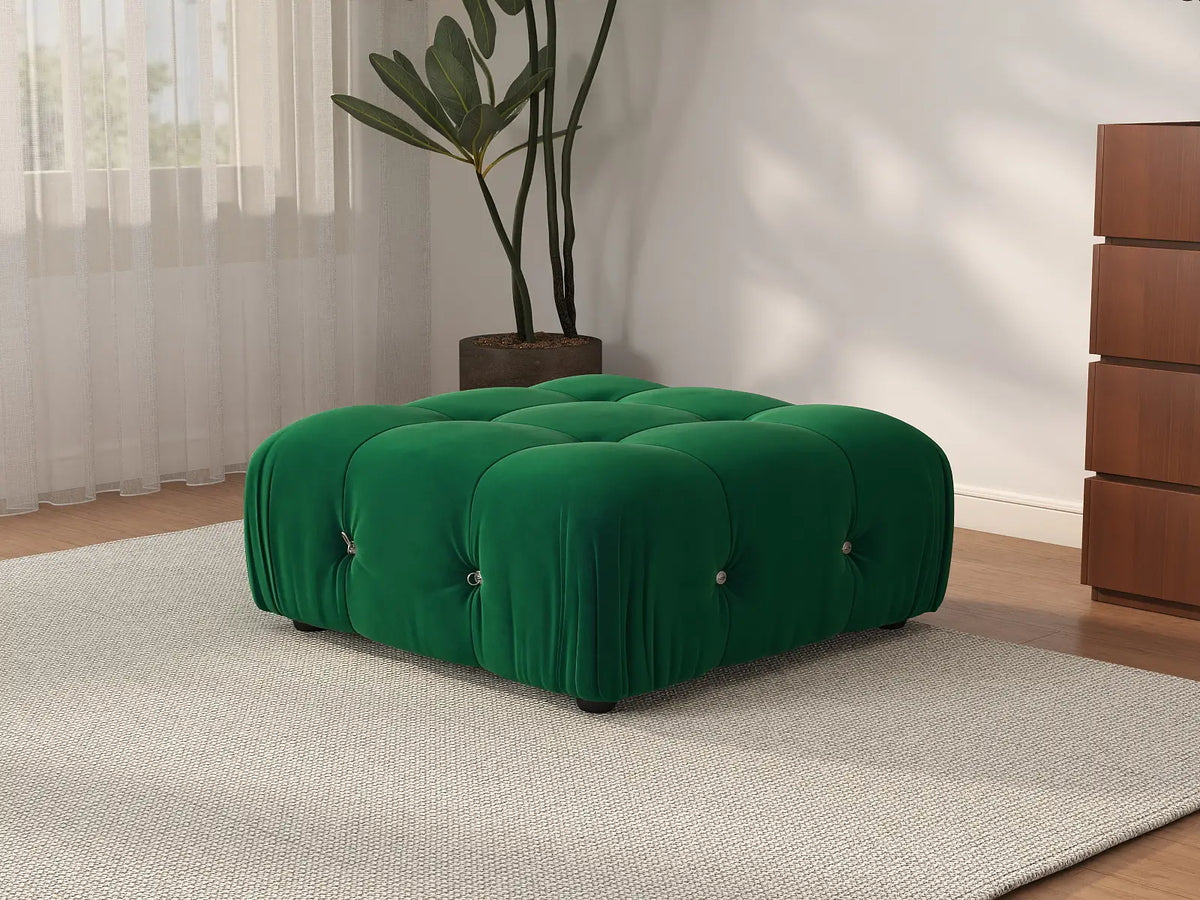 Éther Green Ottomans | 1-Piece (includes 1 ottoman), Velvet Fabric, Fixed Upholstery