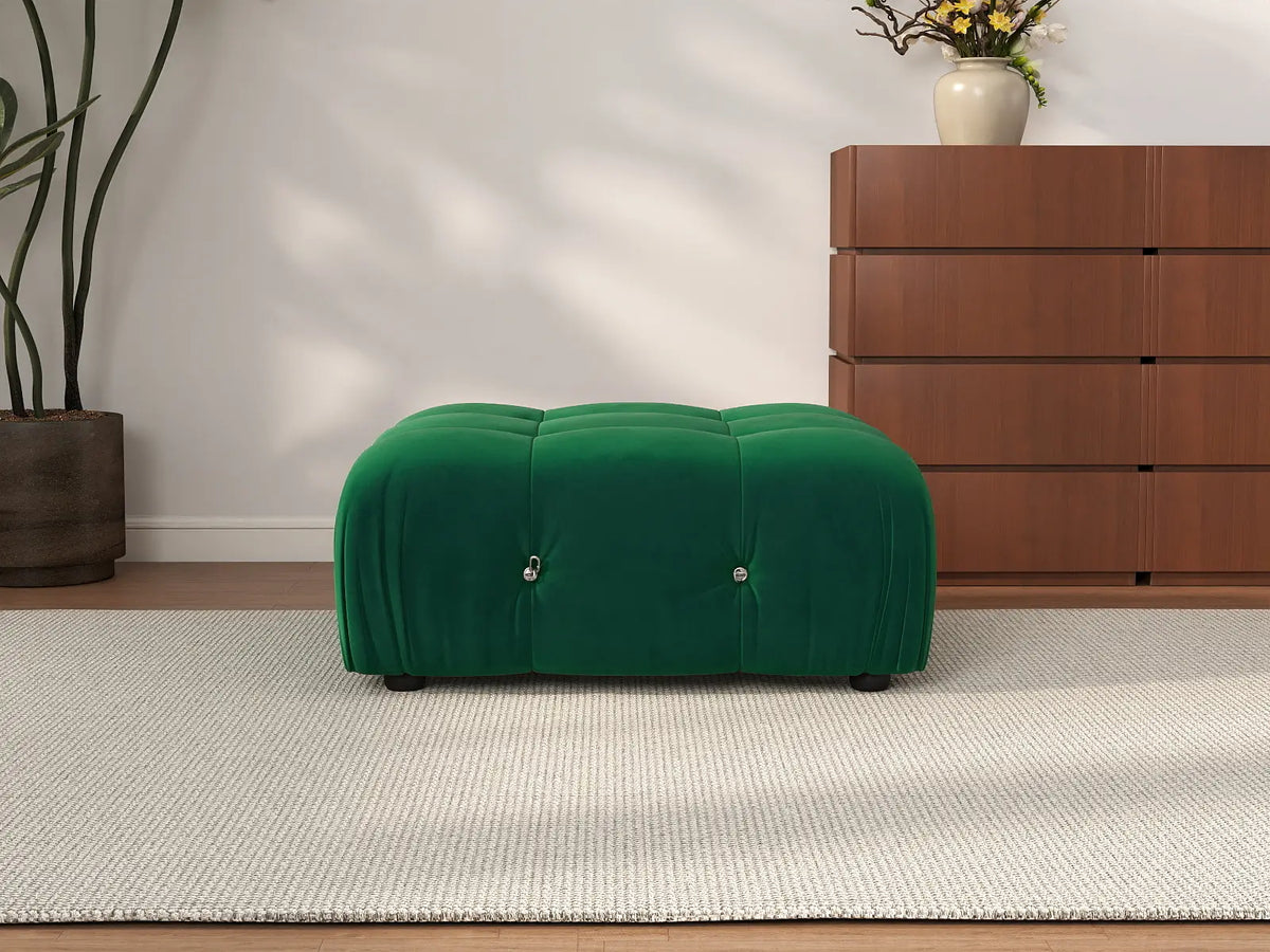 Éther Green Ottomans | 1-Piece (includes 1 ottoman), Velvet Fabric, Fixed Upholstery