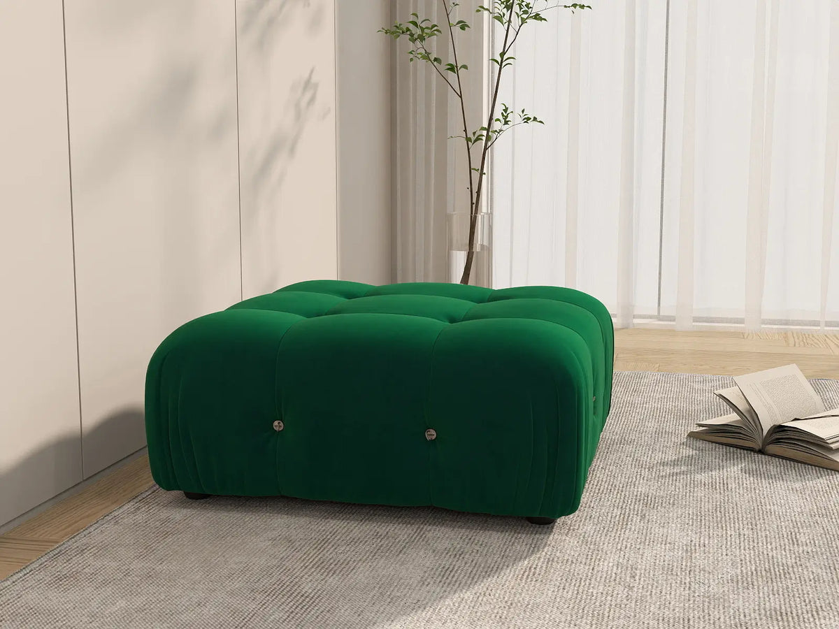 Éther Green Ottomans | 1-Piece (includes 1 ottoman), Velvet Fabric, Fixed Upholstery