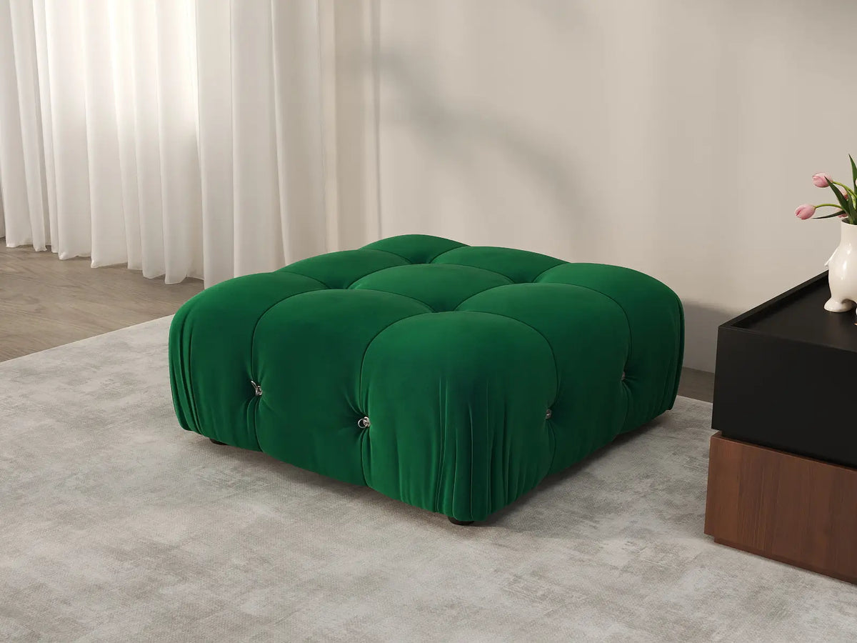 Éther Green Ottomans | 1-Piece (includes 1 ottoman), Velvet Fabric, Fixed Upholstery