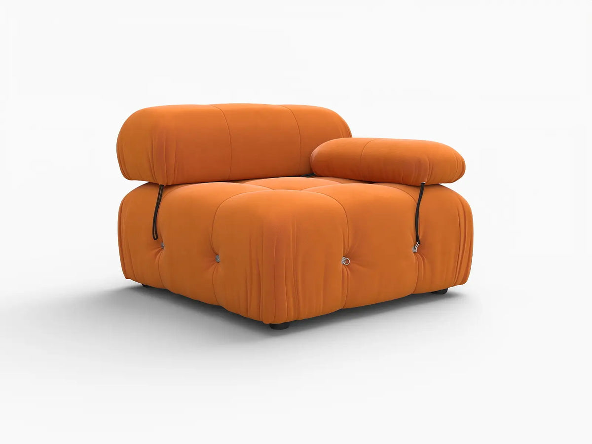 Éther Orange 1-Seater Single Sofa | 1-Piece, Velvet Fabric, Fixed Upholstery
