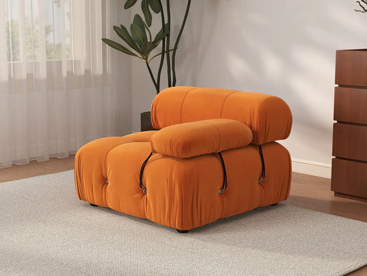 Éther Orange 1-Seater Single Sofa | 1-Piece, Velvet Fabric, Fixed Upholstery