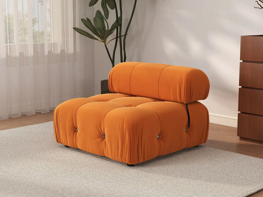 Éther Orange 1-Seater Single Sofa | 1-Piece, Velvet Fabric, Fixed Upholstery