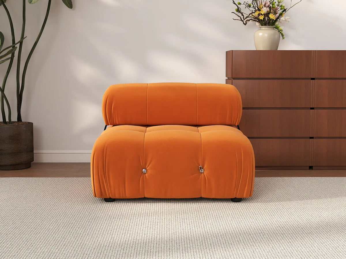 Éther Orange 1-Seater Single Sofa | 1-Piece, Velvet Fabric, Fixed Upholstery