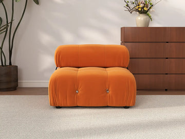 Éther Orange 1-Seater Single Sofa | 1-Piece, Velvet Fabric, Fixed Upholstery