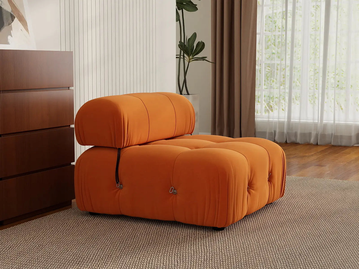 Éther Orange 1-Seater Single Sofa | 1-Piece, Velvet Fabric, Fixed Upholstery