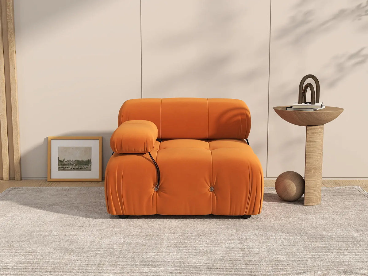 Éther Orange 1-Seater Single Sofa | 1-Piece, Velvet Fabric, Fixed Upholstery