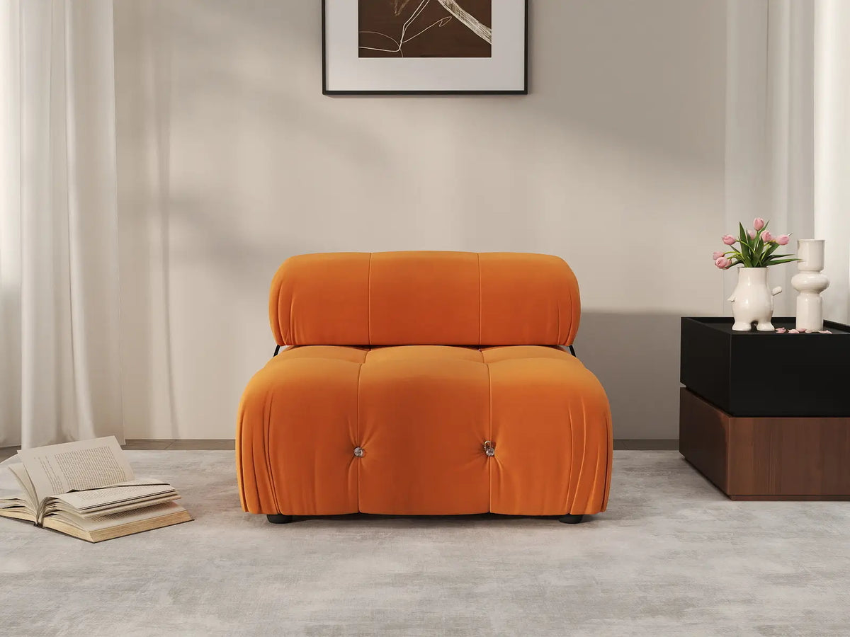 Éther Orange 1-Seater Single Sofa | 1-Piece, Velvet Fabric, Fixed Upholstery
