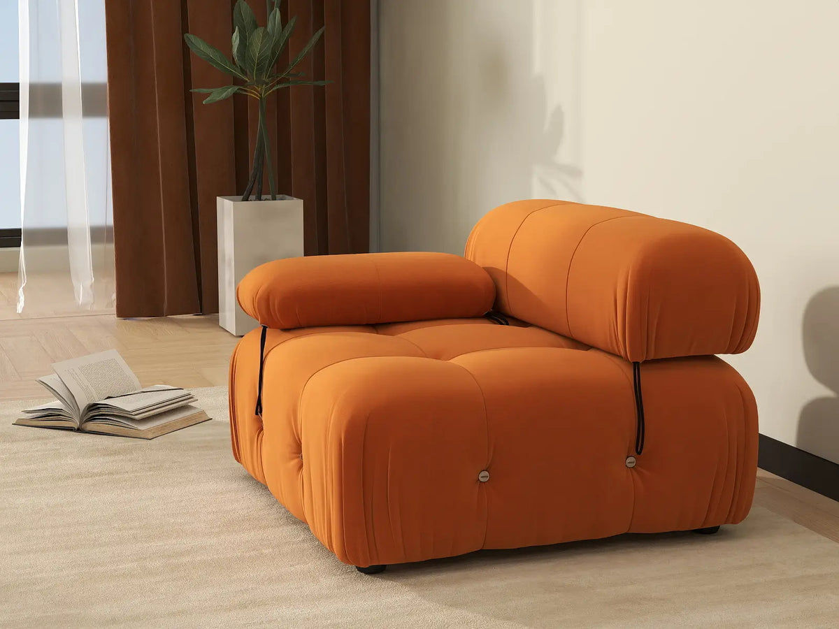 Éther Orange 1-Seater Single Sofa | 1-Piece, Velvet Fabric, Fixed Upholstery