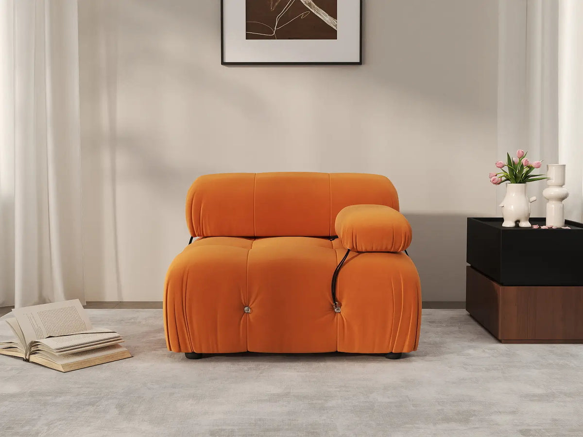 Éther Orange 1-Seater Single Sofa | 1-Piece, Velvet Fabric, Fixed Upholstery