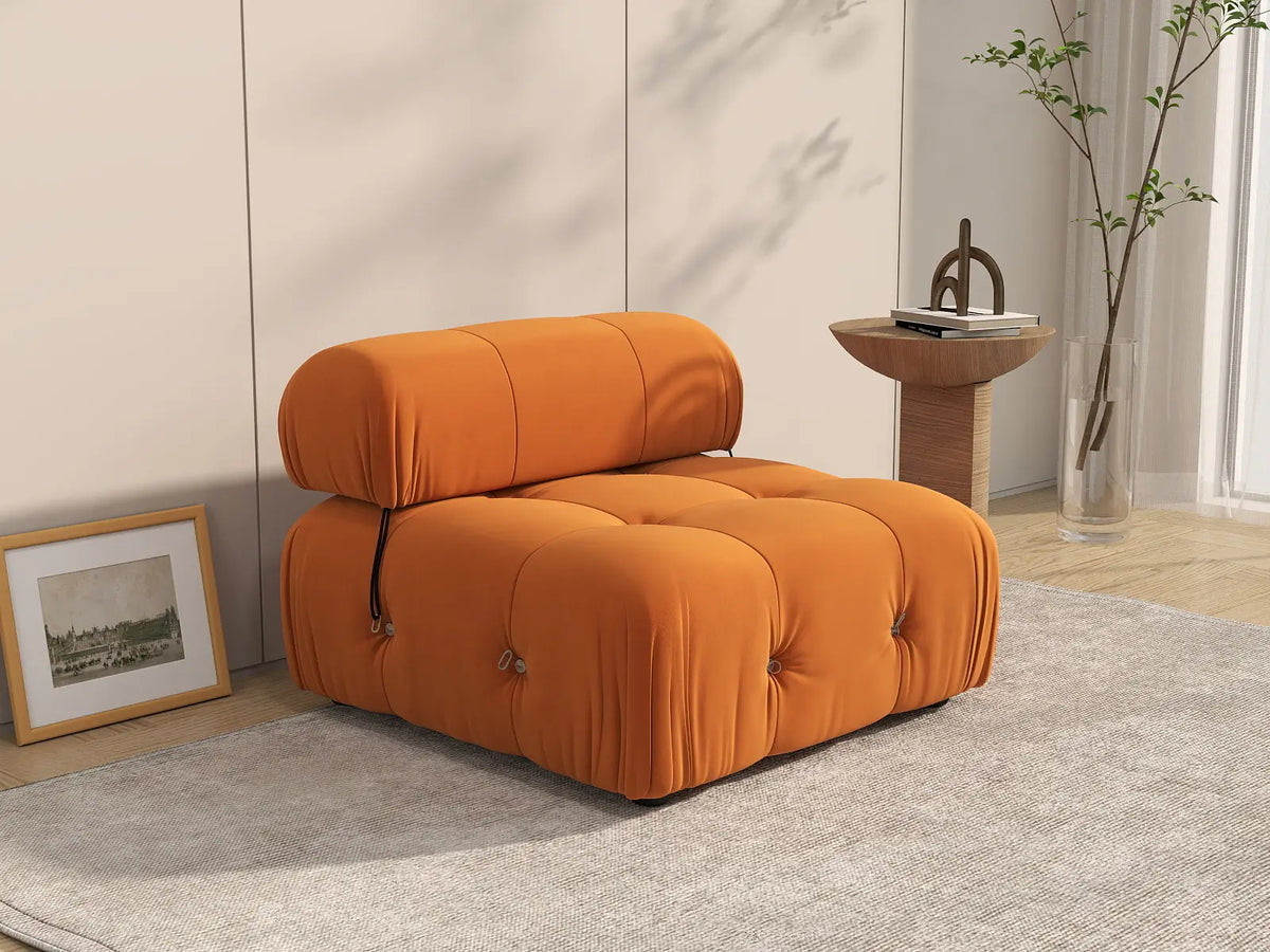 Éther Orange 1-Seater Single Sofa | 1-Piece, Velvet Fabric, Fixed Upholstery
