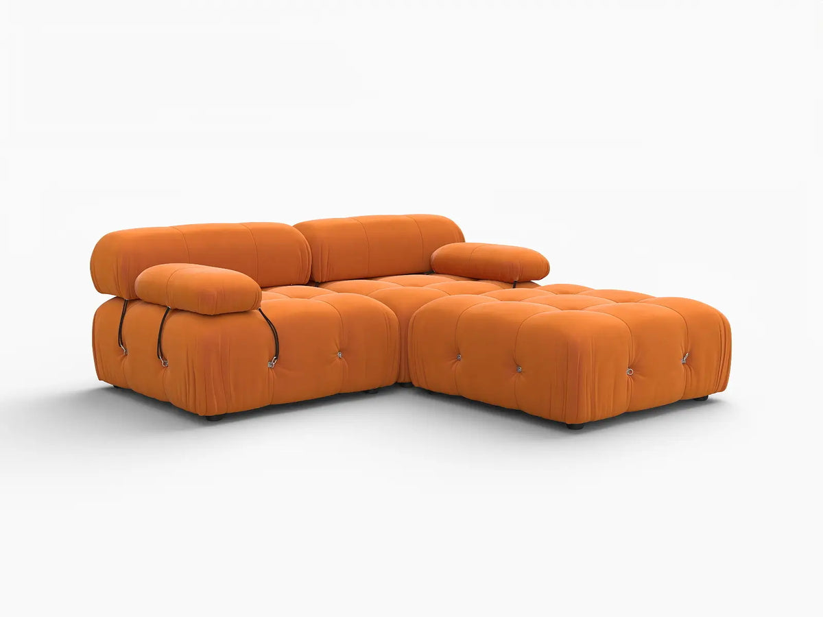 Éther Orange 2-Seater Chaise Sectionals | 3-Piece (includes 1 ottoman), Velvet Fabric, Fixed Upholstery