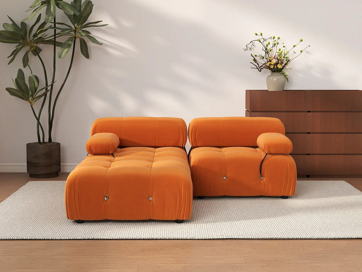 Éther Orange 2-Seater Chaise Sectionals | 3-Piece (includes 1 ottoman), Velvet Fabric, Fixed Upholstery
