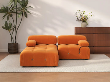 Éther Orange 2-Seater Chaise Sectionals | 3-Piece (includes 1 ottoman), Velvet Fabric, Fixed Upholstery