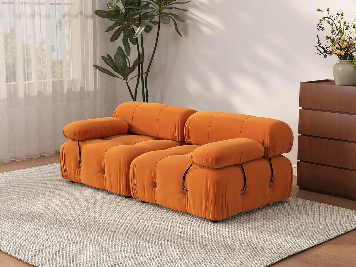 Éther Orange 2-Seater Loveseats | 2-Piece, Velvet Fabric, Fixed Upholstery