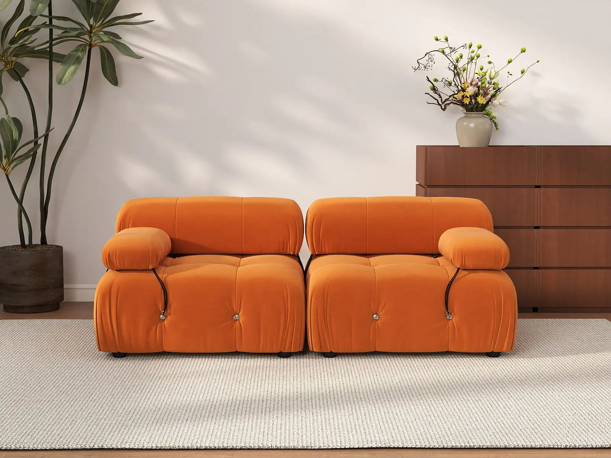 Éther Orange 2-Seater Loveseats | 2-Piece, Velvet Fabric, Fixed Upholstery