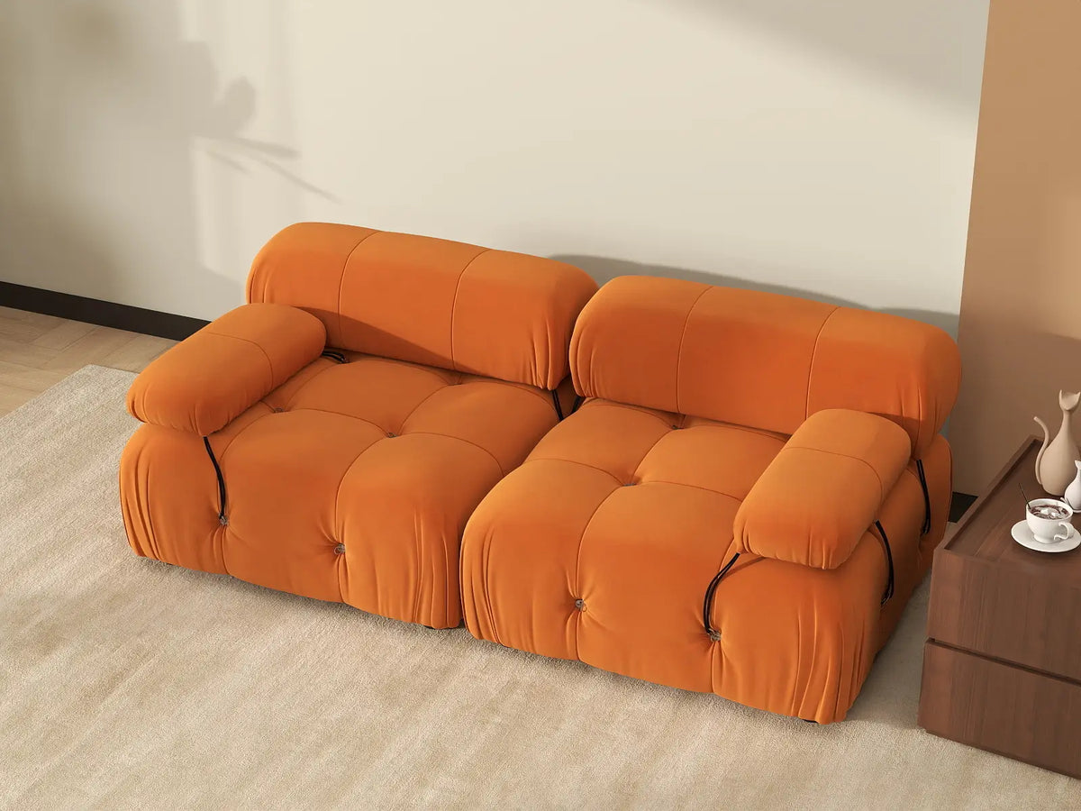 Éther Orange 2-Seater Loveseats | 2-Piece, Velvet Fabric, Fixed Upholstery