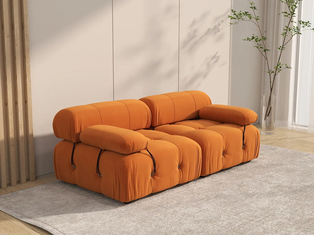Éther Orange 2-Seater Loveseats | 2-Piece, Velvet Fabric, Fixed Upholstery