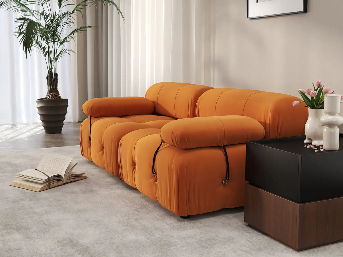 Éther Orange 2-Seater Loveseats | 2-Piece, Velvet Fabric, Fixed Upholstery