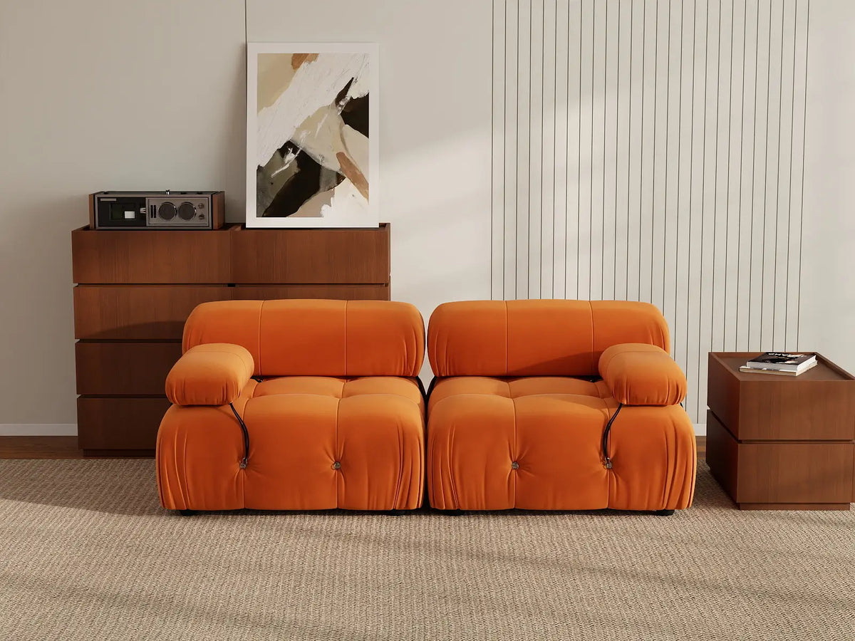 Éther Orange 2-Seater Loveseats | 2-Piece, Velvet Fabric, Fixed Upholstery