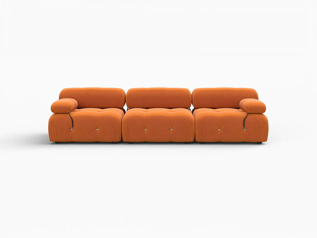Éther Orange 3-Seater Couch Sectionals | 3-Piece, Velvet Fabric, Fixed Upholstery