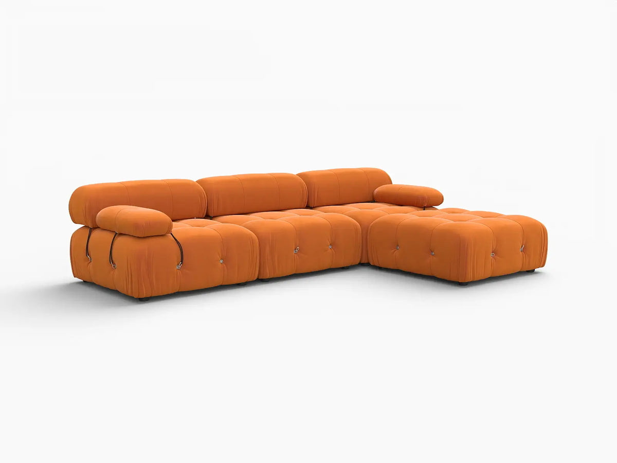 Éther Orange 3-Seater L-Shaped Sectionals | 4-Piece (includes 1 ottoman), Velvet Fabric, Fixed Upholstery