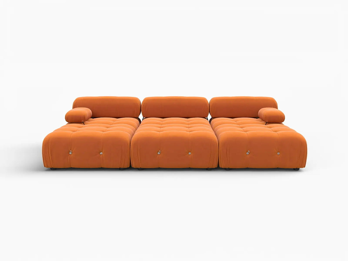 Éther Orange 3-Seater Pit Sectionals | 6-Piece (includes 3 ottomans), Velvet Fabric, Fixed Upholstery