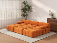 Éther Orange 3-Seater Pit Sectionals | 6-Piece (includes 3 ottomans), Velvet Fabric, Fixed Upholstery