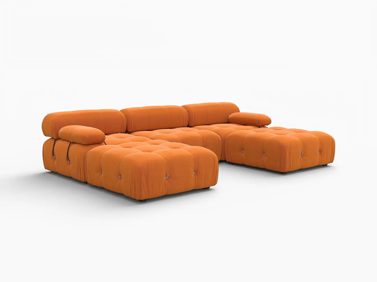 Éther Orange 3-Seater U-Shaped Sectionals | 5-Piece (includes 2 ottomans), Velvet Fabric, Fixed Upholstery
