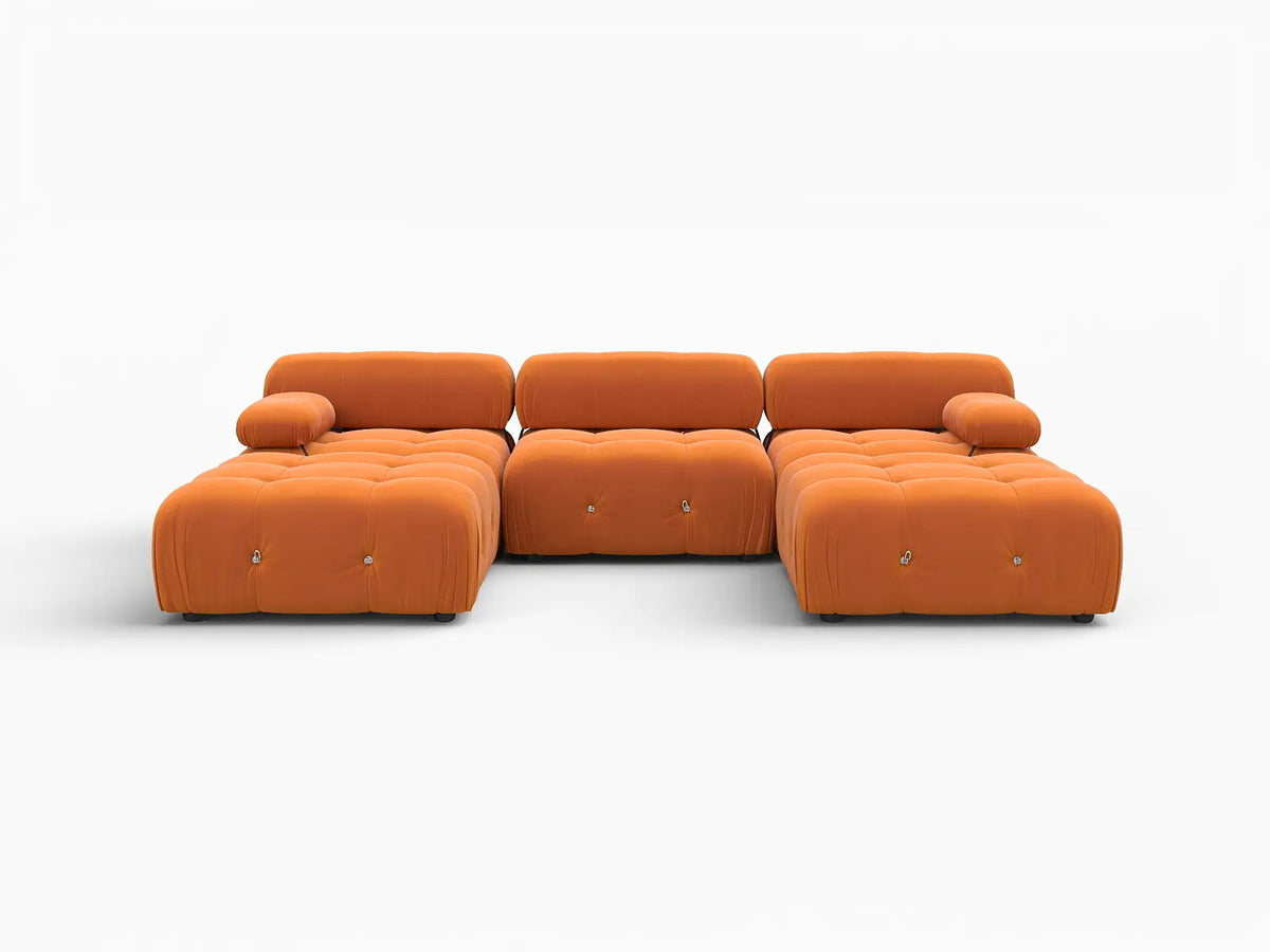 Éther Orange 3-Seater U-Shaped Sectionals | 5-Piece (includes 2 ottomans), Velvet Fabric, Fixed Upholstery
