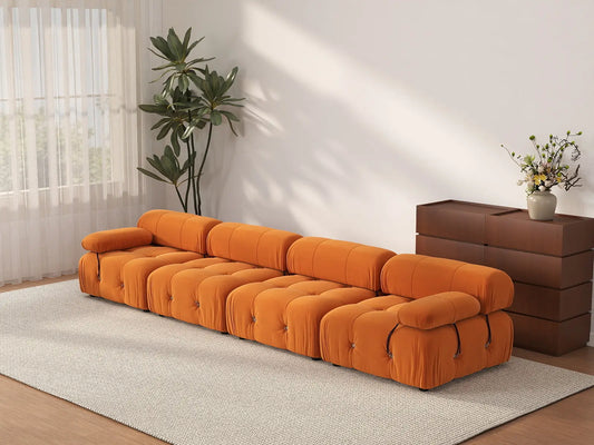 Éther Orange 4-Seater Couch Sectionals | 4-Piece, Velvet Fabric, Fixed Upholstery