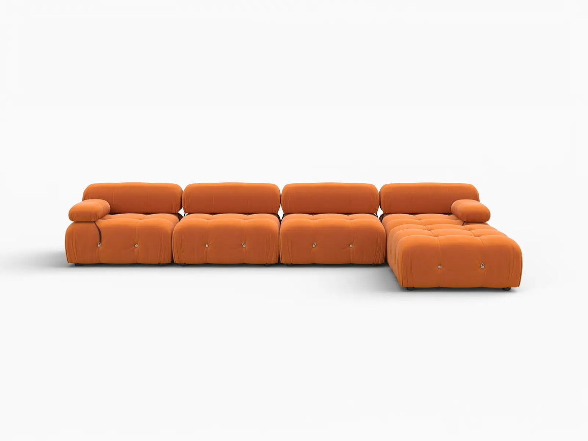 Éther Orange 4-Seater L-Shaped Sectionals | 5-Piece (includes 1 ottoman), Velvet Fabric, Fixed Upholstery